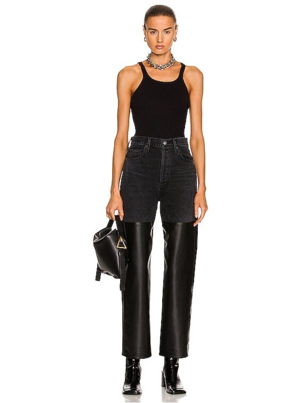 Agolde Pieced 90’s Pinch Waist Jeans in Howl and Detox Recycled Leather